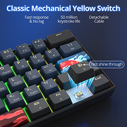 Surmen GT61 60% Mechanical Gaming Keyboard - 60 Percent RGB, Hot-Swappable, Wireless, Bluetooth 5.0, Programmable, N-Key Rollover (Gateron Yellow, Blue Samurai 61) - Image 5