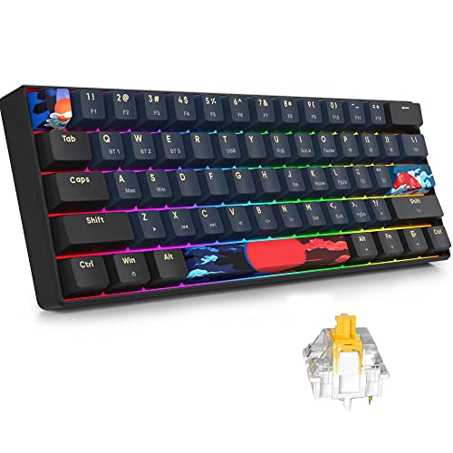 Surmen GT61 60% Mechanical Gaming Keyboard - 60 Percent RGB, Hot-Swappable, Wireless, Bluetooth 5.0, Programmable, N-Key Rollover (Gateron Yellow, Blue Samurai 61) - Image 1