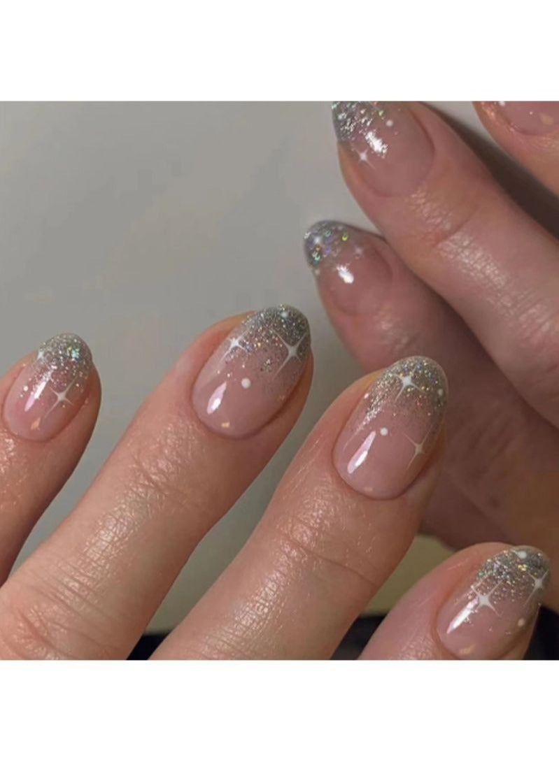 Starry Sky Short Fake Nails 24Pcs - Image 1