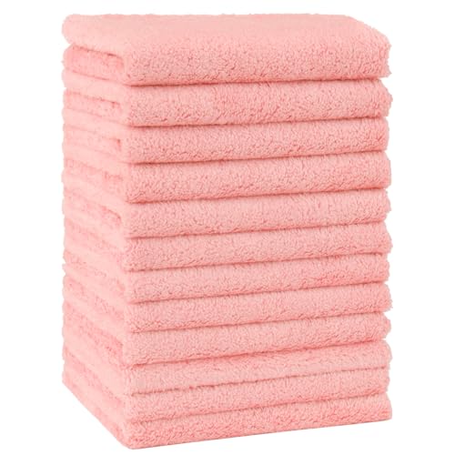 HOMEXCEL Baby Washcloths 12 PackMicrofiber Coral Fleece Baby Bath Face Towel 7 x 9 Inch Extra Absorbent Soft Burp Cloth and Wash Cloths for NewbornInfants and ToddlersGentle On Sensitive SkinPink - Image 1