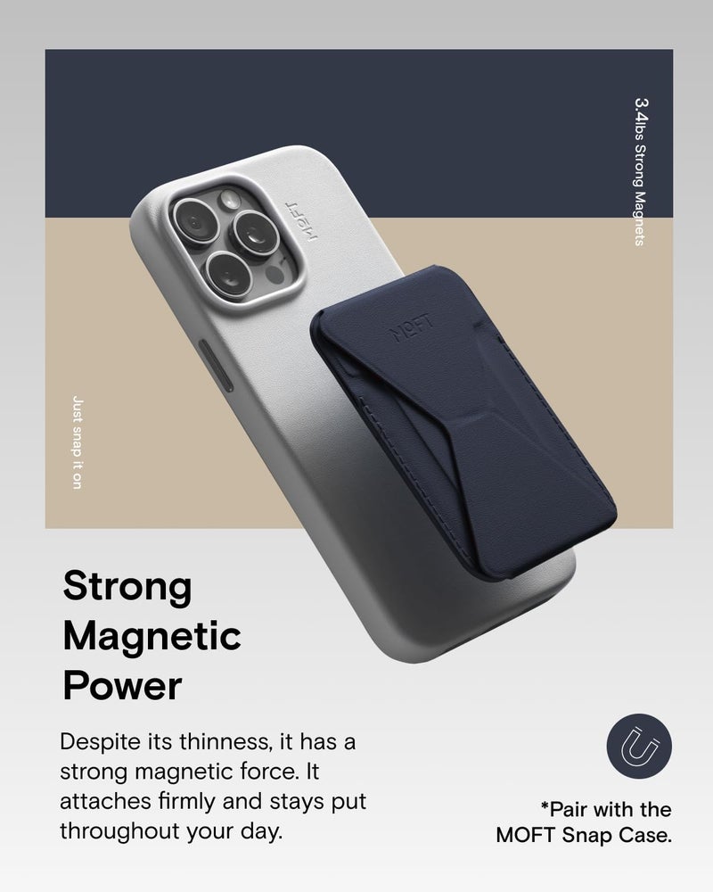MOFT Magnetic Wallet Stand Compatible with iPhone 17/16/15/14/13/12 Series, Angle Adjustment & Magsafe Compatible MOVAS Phone Stand,Navy Blue - Image 4