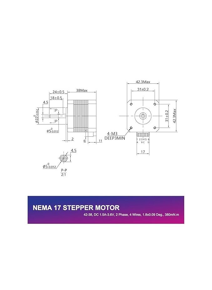 Generic - Nema 17 Stepper Motor 42x38 17HS4401 with 39.3in(1Meter) Cable 1.5A 2Phase 4 Wires 1.8 Degree for Creality CR-10, Ender 3, Anet A8, Anycubic Mega Series 3D Printers and CNC Extruder - Image 1