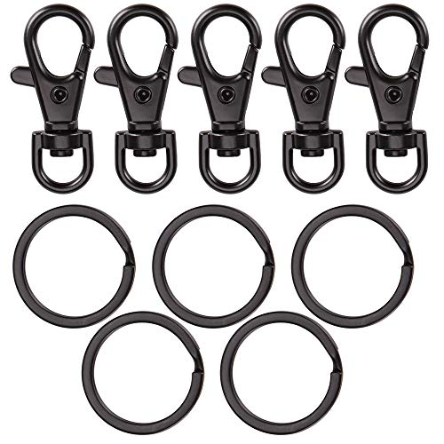 SAMLOO 5 Set Key Chain Flat Key Rings Women Metal Swivel Clasps Snap-On Keychain Ring Hook Spring Clip Snap Hook Lobster Clasp for Keys, Lanyards Jewelry Findings, Round Edge, Black - Image 1