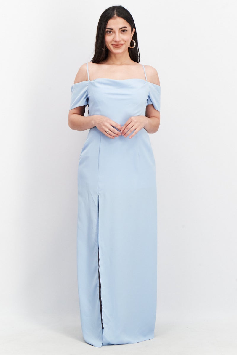 NA-KD Pamela x NA-KD Reborn Women Plain Draped Detail Maxi Dress, Dusty Blue - Image 1