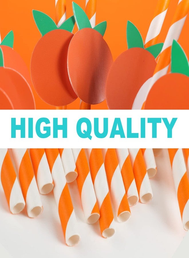 Vesici 100 Pcs Orange White Striped Paper Straws Cute Fruit Themed Disposable Drinking Straws for Baby Shower Birthday Carnival Summer Decoration Supplies Party 0.24 x 7.76 Inches - Image 5