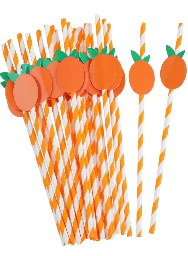 Vesici 100 Pcs Orange White Striped Paper Straws Cute Fruit Themed Disposable Drinking Straws for Baby Shower Birthday Carnival Summer Decoration Supplies Party 0.24 x 7.76 Inches - Image 1