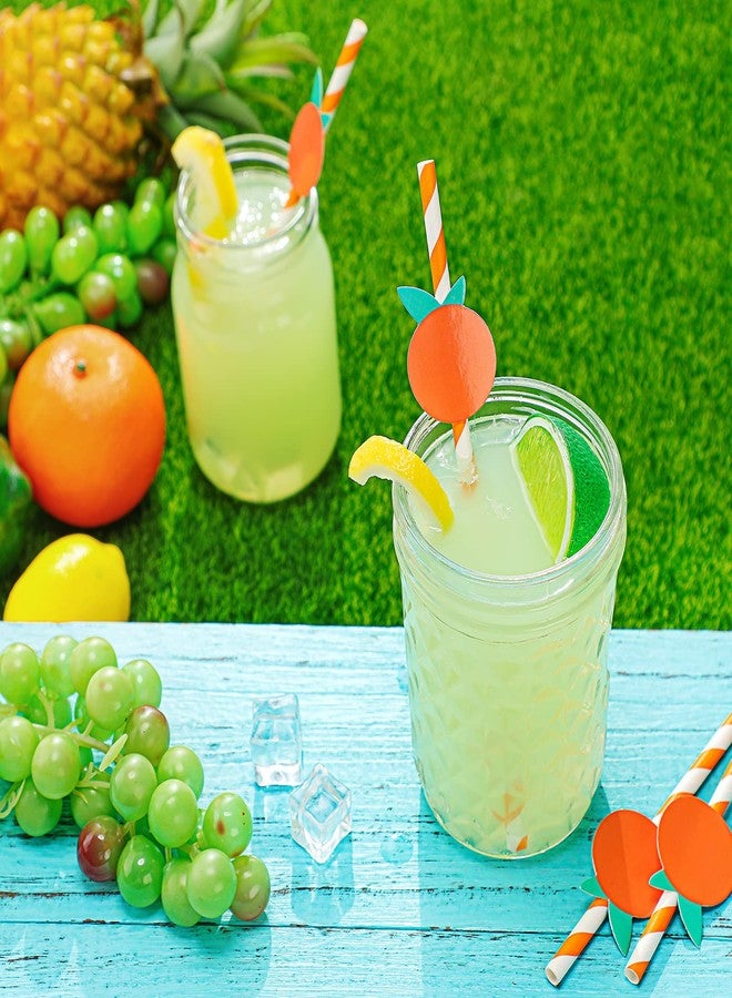 Vesici 100 Pcs Orange White Striped Paper Straws Cute Fruit Themed Disposable Drinking Straws for Baby Shower Birthday Carnival Summer Decoration Supplies Party 0.24 x 7.76 Inches - Image 4