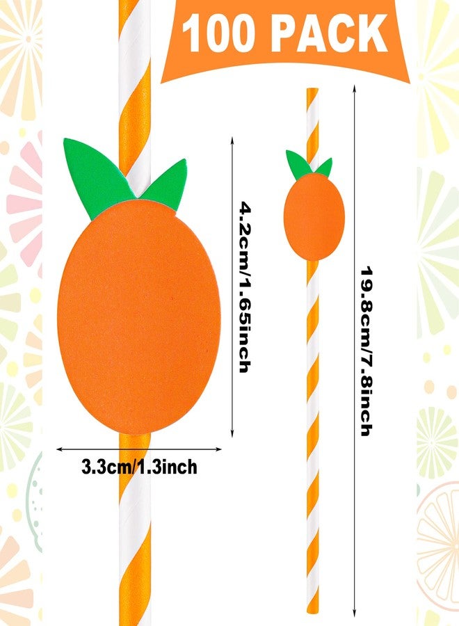 Vesici 100 Pcs Orange White Striped Paper Straws Cute Fruit Themed Disposable Drinking Straws for Baby Shower Birthday Carnival Summer Decoration Supplies Party 0.24 x 7.76 Inches - Image 2