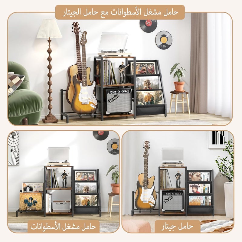 Keebofly Record Player Stand, Guitar Stand for Acoustic, Electric Guitar, Bass with Amp Stand, 3-Tier Vinyl Record Storage Up to 200 Albums, Record Player Table for Record Player, Speaker, Amplifier - Image 5