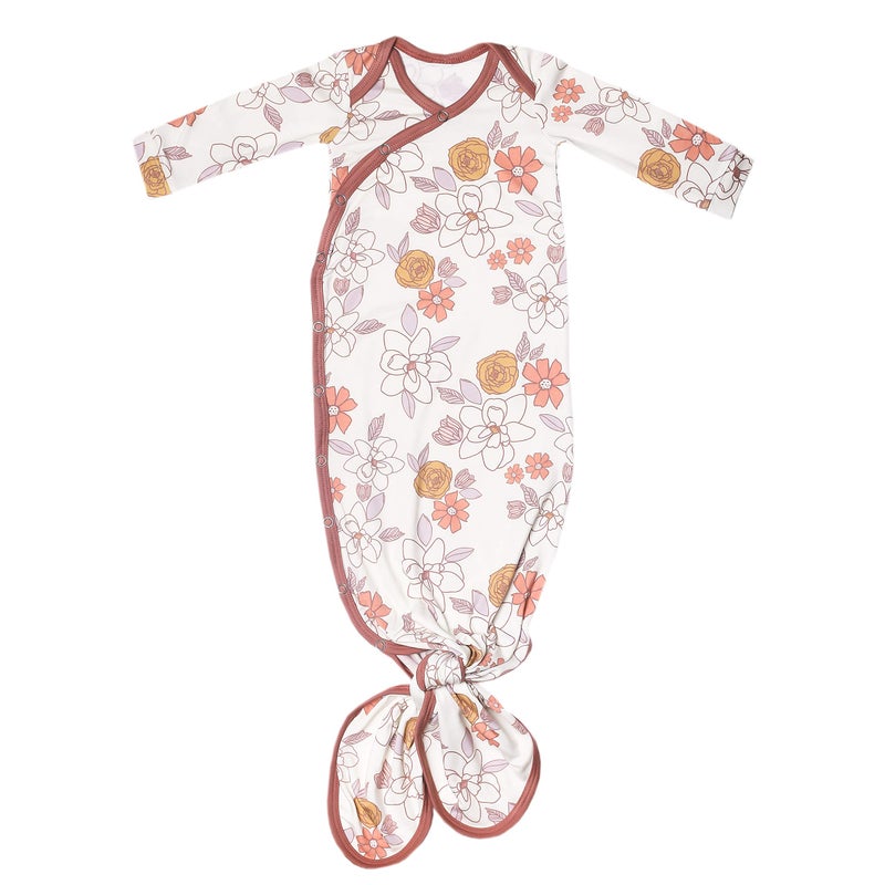 Copper Pearl Baby Gown Knotted Newborn Sleepers for Baby Girl Soft Stretchy Long Sleeve Infant Gowns with Bottom Tie and Hand Mittens Perfect Hospital Coming Home Outfit Ferra