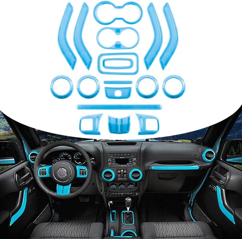 Opall 18PCS Full Set Interior Decoration Trim Kit for Jeep Wrangler 2011-2018 (Light Blue) - Image 1