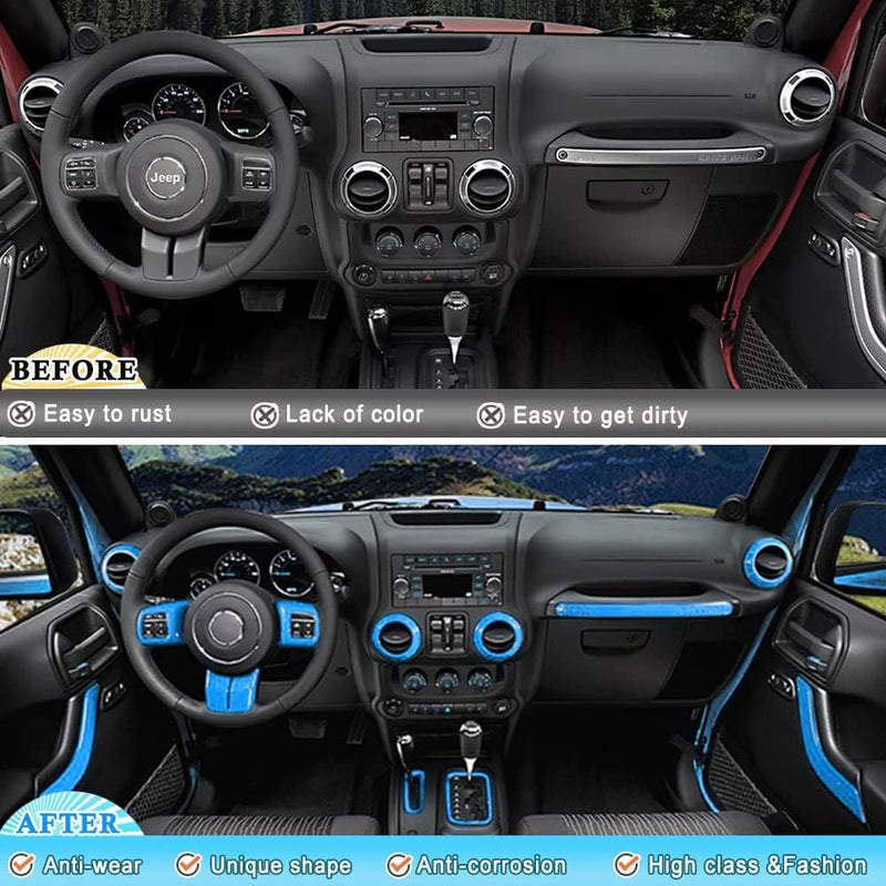 Opall 18PCS Full Set Interior Decoration Trim Kit for Jeep Wrangler 2011-2018 (Light Blue) - Image 3