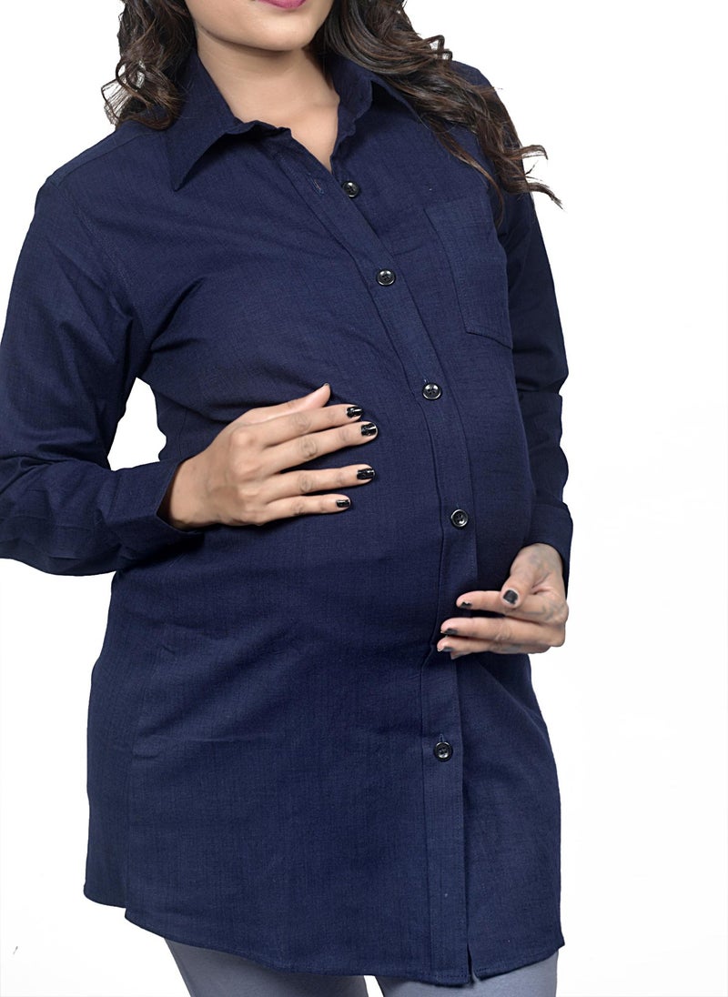 TUMMY Long  denim maternity shirt - Image 2