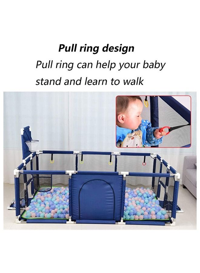 Yameem Baby Fence with Basketball Hoop, Large Zippered Safety Play Area Gate for Baby Crawling and Playing with 30 balls Blue  - Image 4