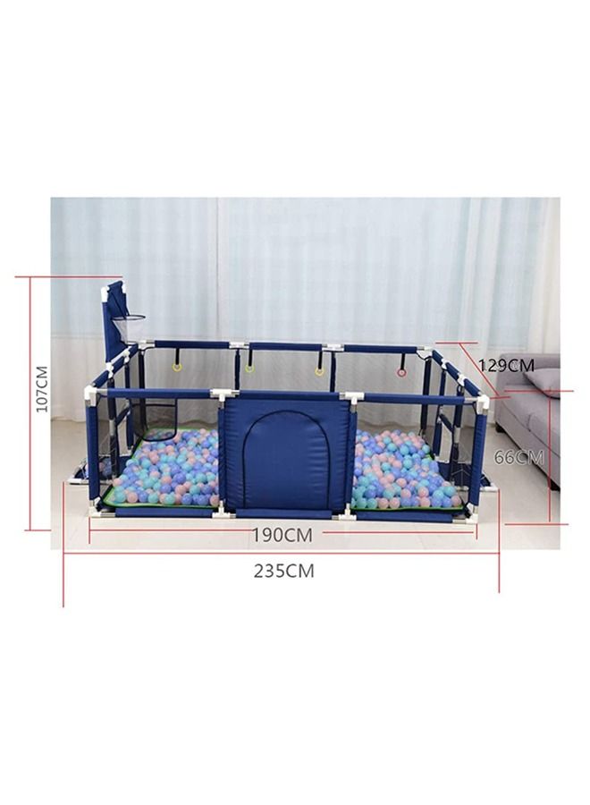 Yameem Baby Fence with Basketball Hoop, Large Zippered Safety Play Area Gate for Baby Crawling and Playing with 30 balls Blue  - Image 1