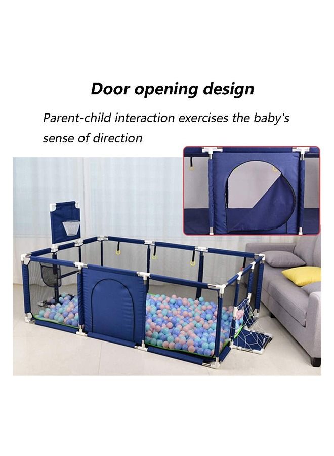 Yameem Baby Fence with Basketball Hoop, Large Zippered Safety Play Area Gate for Baby Crawling and Playing with 30 balls Blue  - Image 3