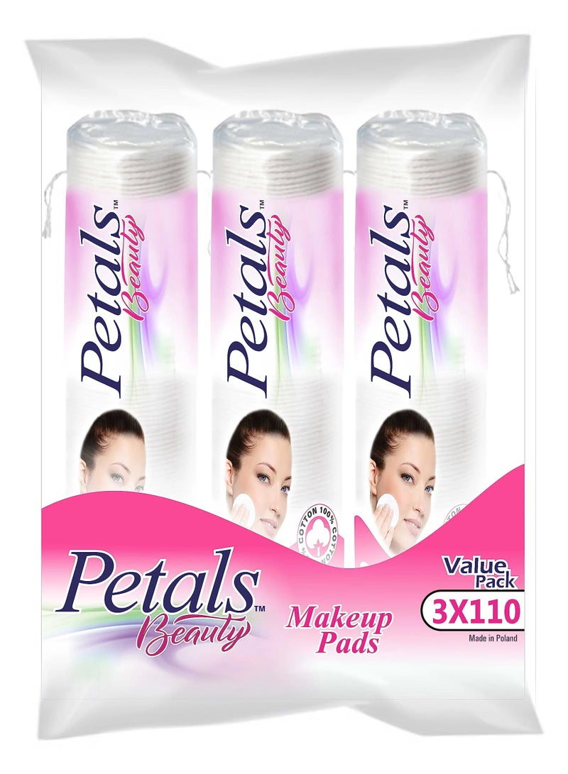 Beauty Cotton Makeup Pads 3 X 110 Pcs Value Pack