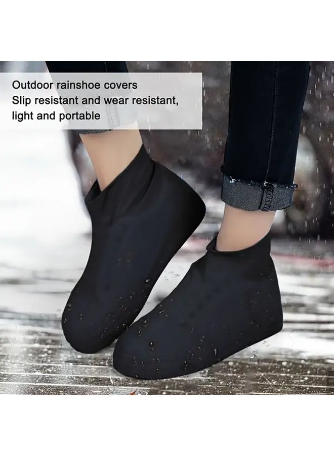 Black Waterproof Shoe Covers Anti Slip Reusable for Men Women Rain Snow Mud - Image 2