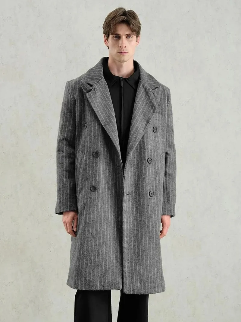 Giesto GIESTO Textured Buttoned Striped Jacket