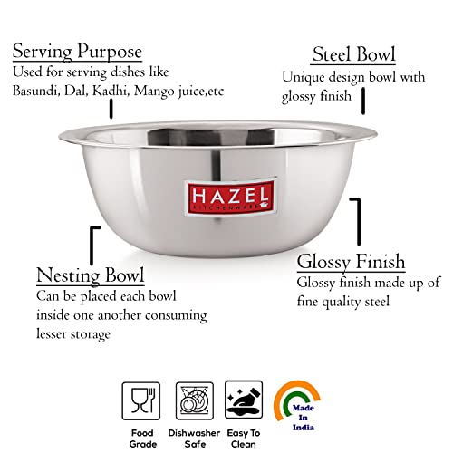 HAZEL Stainless Steel Mixing Bowl | Mixing Bowl for Cake Batter | Kitchen and Baking Accessories Items, 4800 ML - Image 3