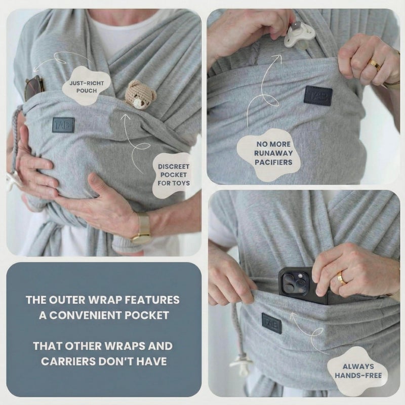 TAB Versatile Gray & Black Baby Carrier Wrap: Comfortable, Soft & Supportive, Adjustable Ring Sling for Mom & Dad, Ideal for Baby Registry, Newborn to Toddler, Baby Shower - Image 5