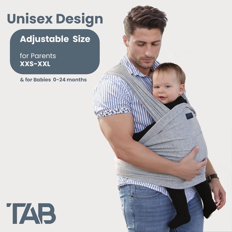TAB Versatile Gray & Black Baby Carrier Wrap: Comfortable, Soft & Supportive, Adjustable Ring Sling for Mom & Dad, Ideal for Baby Registry, Newborn to Toddler, Baby Shower - Image 2