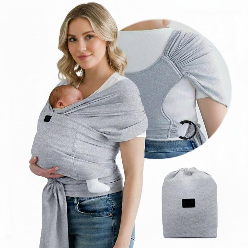TAB Versatile Gray & Black Baby Carrier Wrap: Comfortable, Soft & Supportive, Adjustable Ring Sling for Mom & Dad, Ideal for Baby Registry, Newborn to Toddler, Baby Shower - Image 1