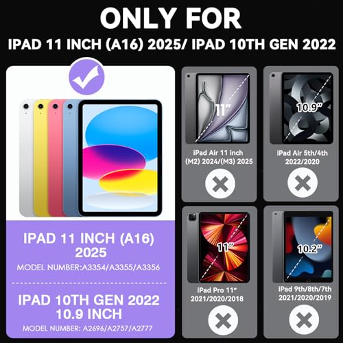 Cantis Case for iPad 11-inch (A16) 2025/ iPad 10th Generation 2022 (10.9 inch), Shockproof iPad Cover 10th Generation with Pencil Holder & Kickstand, Purple+Teal - Image 2