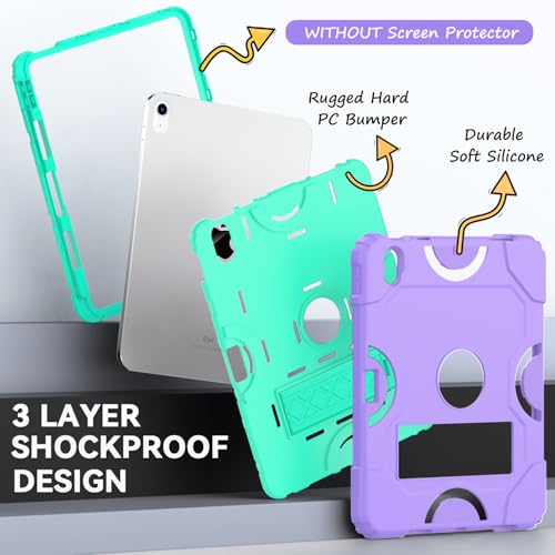 Cantis Case for iPad 11-inch (A16) 2025/ iPad 10th Generation 2022 (10.9 inch), Shockproof iPad Cover 10th Generation with Pencil Holder & Kickstand, Purple+Teal - Image 3