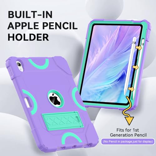 Cantis Case for iPad 11-inch (A16) 2025/ iPad 10th Generation 2022 (10.9 inch), Shockproof iPad Cover 10th Generation with Pencil Holder & Kickstand, Purple+Teal - Image 5