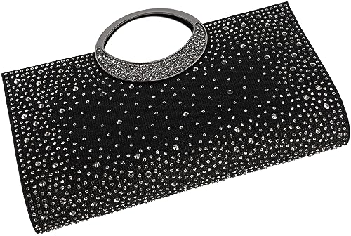 DEXMAY DM Dexmay Rhinestone Clutch Handbag with Crystal Handle for Wedding Party Elegant Clutch Purse for Women Black - Image 5