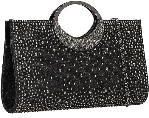 DEXMAY DM Dexmay Rhinestone Clutch Handbag with Crystal Handle for Wedding Party Elegant Clutch Purse for Women Black - Image 1