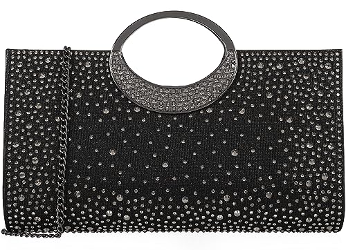 DEXMAY DM Dexmay Rhinestone Clutch Handbag with Crystal Handle for Wedding Party Elegant Clutch Purse for Women Black - Image 2