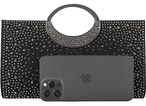 DEXMAY DM Dexmay Rhinestone Clutch Handbag with Crystal Handle for Wedding Party Elegant Clutch Purse for Women Black - Image 3