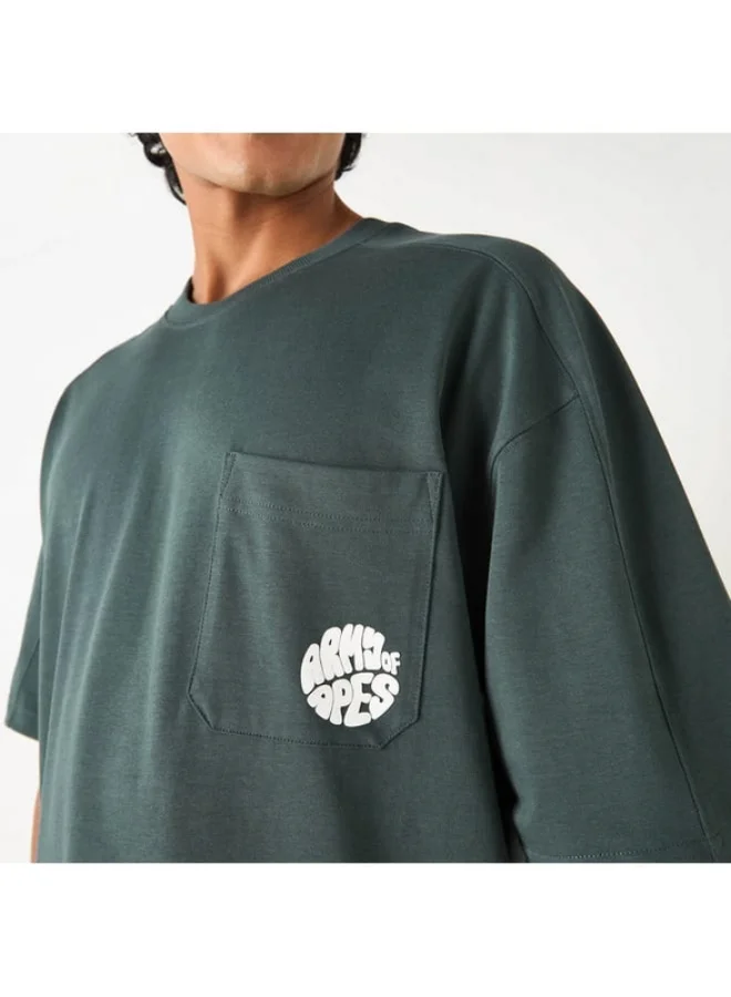 SP Characters Army of Ape Print Crew Neck T-shirt with Short Sleeves and Chest Pocket