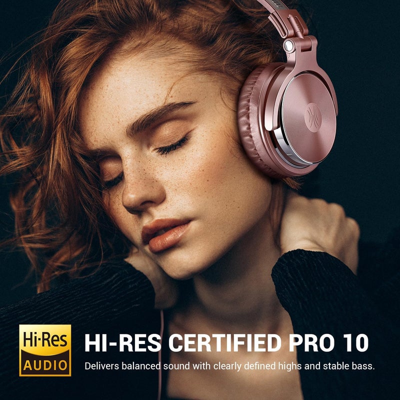 OneOdio Pro-10 Wired Over Ear Headphones Hi-Res Studio Monitor & Mixing DJ Stereo Headsets with 50mm Drivers and 1/4 to 3.5mm Jack for AMP Computer Recording Podcast Keyboard Guitar Laptop - Rose Gold - Image 2