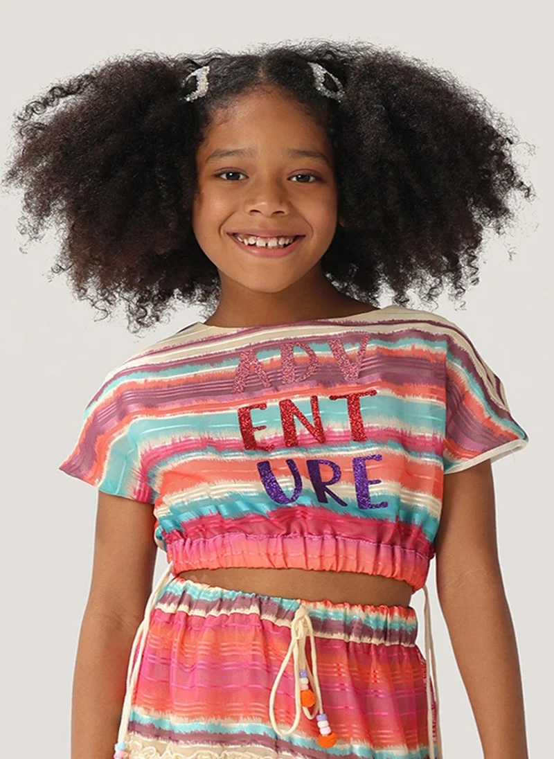 One Friday One Friday Kids Girls Multicolored Round Neck CropTop