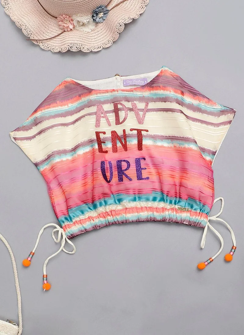 One Friday One Friday Kids Girls Multicolored Round Neck CropTop