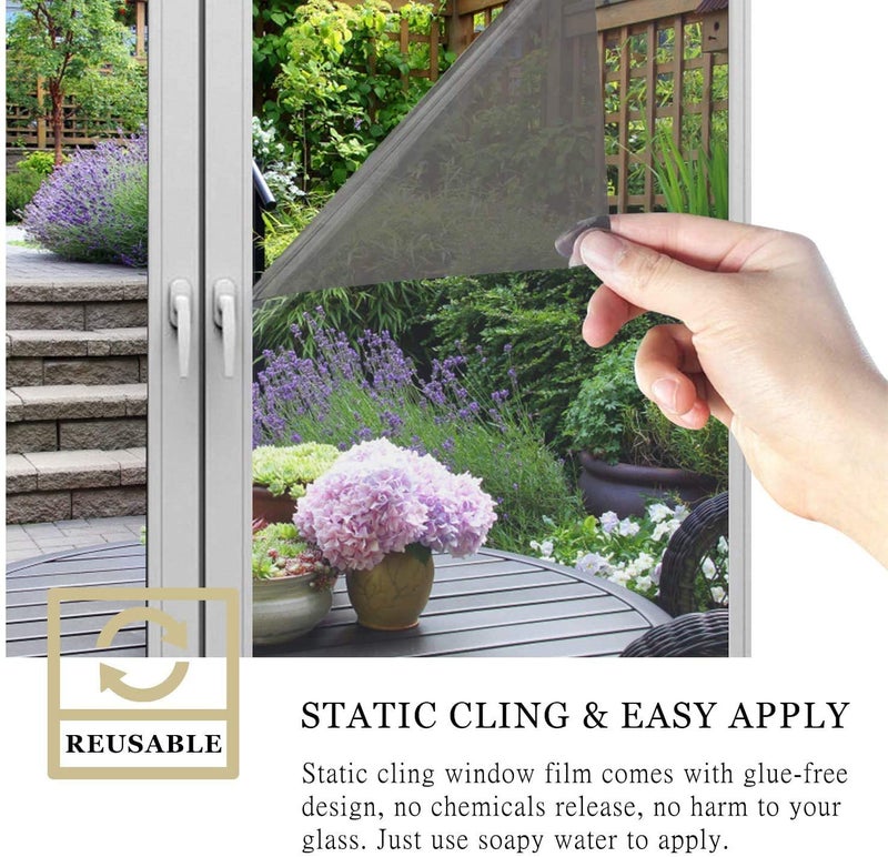 S-Sia Vendors-Good Purchase Good Care SIA VENDORS One Way Window Film Sun Blocking No Glue Privacy Mirror Film for Glass Window RemovableReflective Film Roll Heat Control Tint 20 Inch X 40 Inch2pcs BlackSilver - Image 5