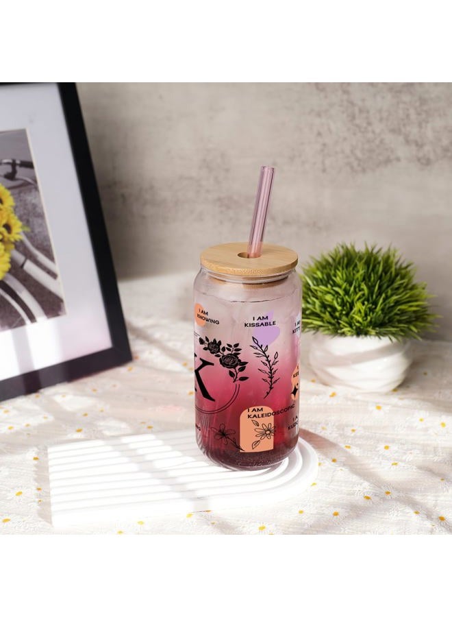 Anotion Cute Cups - Monogrammed Gifts for Women Ini-tial Gifts for Women Personalized Gifts for Women Birthday Gifts for Women - Glass Coffee Cups with Lids and Straw Glass Cups with Lids and Straws - Image 5