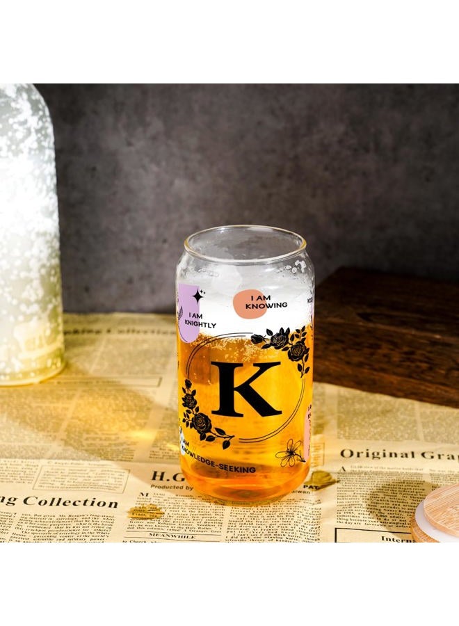 Anotion Cute Cups - Monogrammed Gifts for Women Ini-tial Gifts for Women Personalized Gifts for Women Birthday Gifts for Women - Glass Coffee Cups with Lids and Straw Glass Cups with Lids and Straws - Image 2