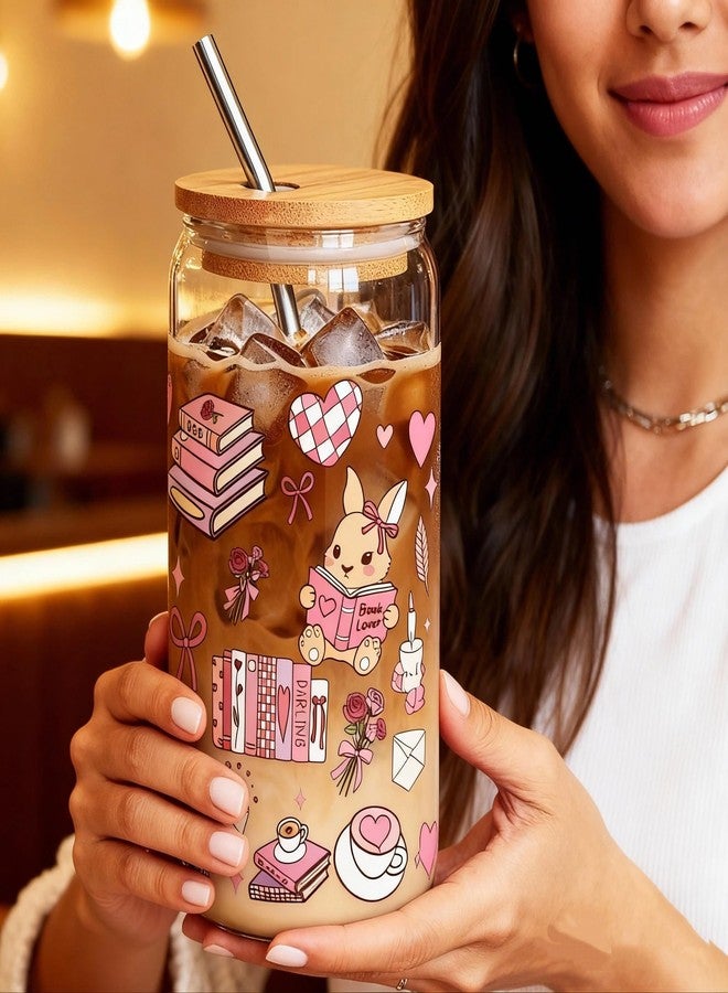 JOYMIA Iced Coffee Cup with Lid & Straw - Book Lovers Gifts for Women, Cute Cups for Reading & Office, Valentine’s Day Present, Bookish Gifts for Her - Image 5