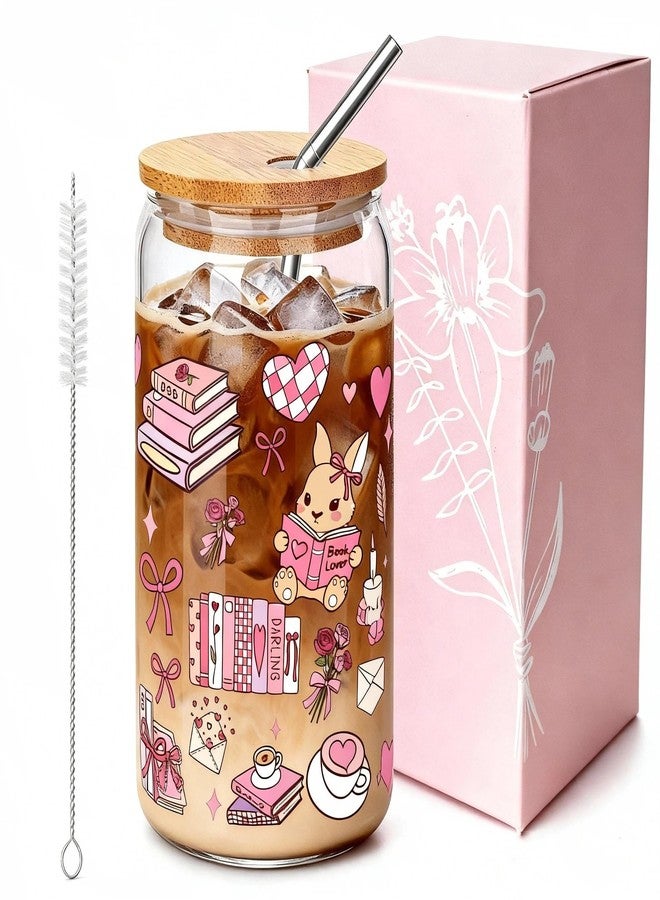 JOYMIA Iced Coffee Cup with Lid & Straw - Book Lovers Gifts for Women, Cute Cups for Reading & Office, Valentine’s Day Present, Bookish Gifts for Her - Image 1