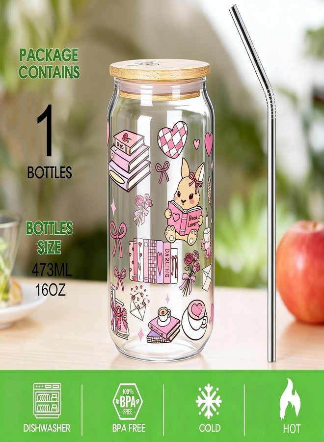JOYMIA Iced Coffee Cup with Lid & Straw - Book Lovers Gifts for Women, Cute Cups for Reading & Office, Valentine’s Day Present, Bookish Gifts for Her - Image 3