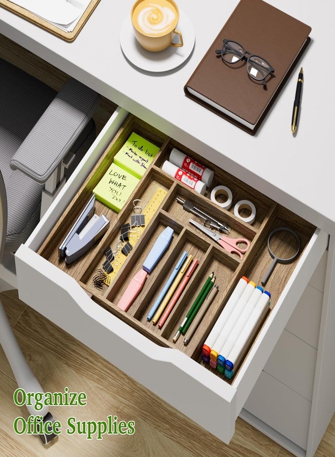 Kiasthome Acacia Wood Kitchen Silverware Drawer Organizer, Expandable Utensil Cutlery Drawer Organizer with Dividers, Flatware Organizer Silverware Tray for Spoon, Fork, 13''-21''x16.9'' (6-8 Slots) - Image 4