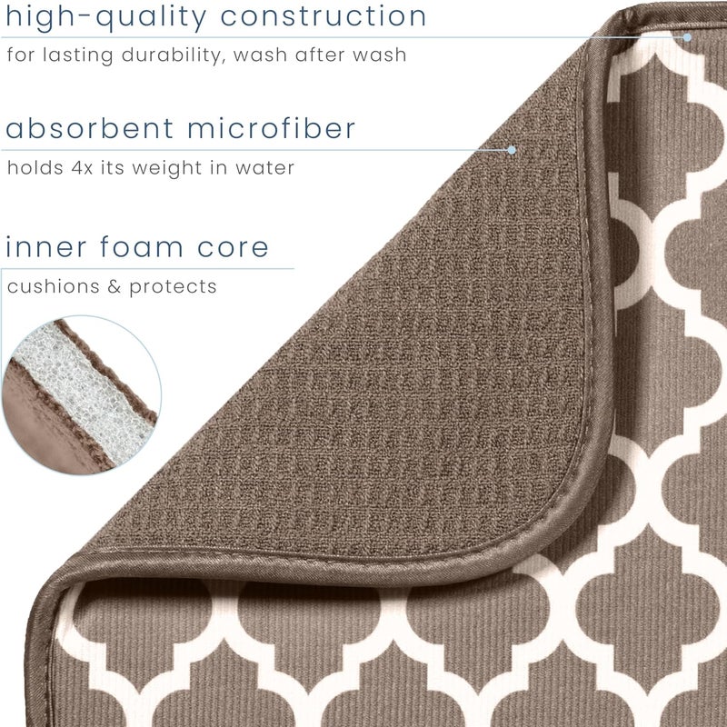 S&T INC. Dish Drying Mat for Kitchen, Absorbent, Reversible XL Microfiber Dish Mat, 18 Inch x 24 Inch, Taupe Trellis - Image 3