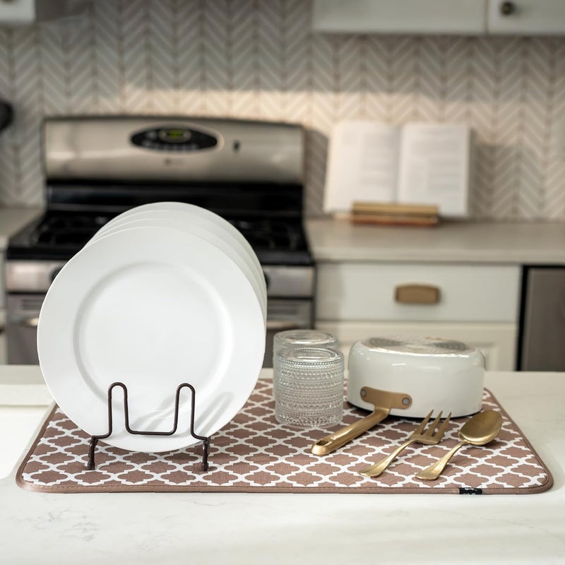 S&T INC. Dish Drying Mat for Kitchen, Absorbent, Reversible XL Microfiber Dish Mat, 18 Inch x 24 Inch, Taupe Trellis - Image 4