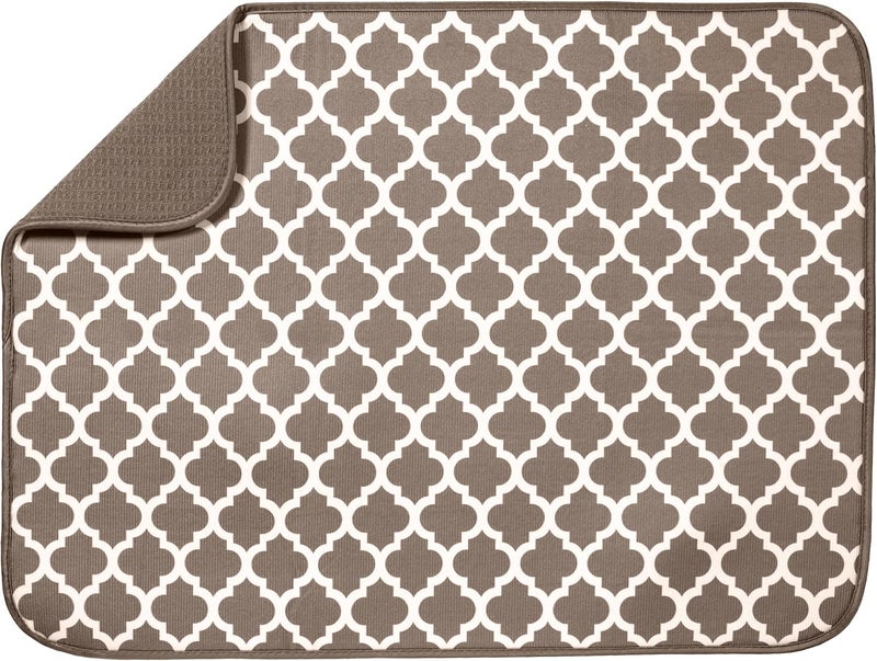 S&T INC. Dish Drying Mat for Kitchen, Absorbent, Reversible XL Microfiber Dish Mat, 18 Inch x 24 Inch, Taupe Trellis - Image 1