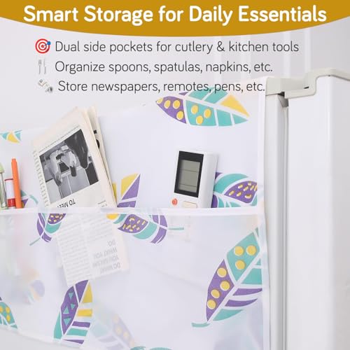 HOKIPO Small Fridge Cover Top | For Smaller Single Door and Smaller Double Door Refrigerator - Waterproof, Printed with 6 Side Pockets, Size Small 130x55 cm, Woodland Village (AR-5875-D4) - Image 3