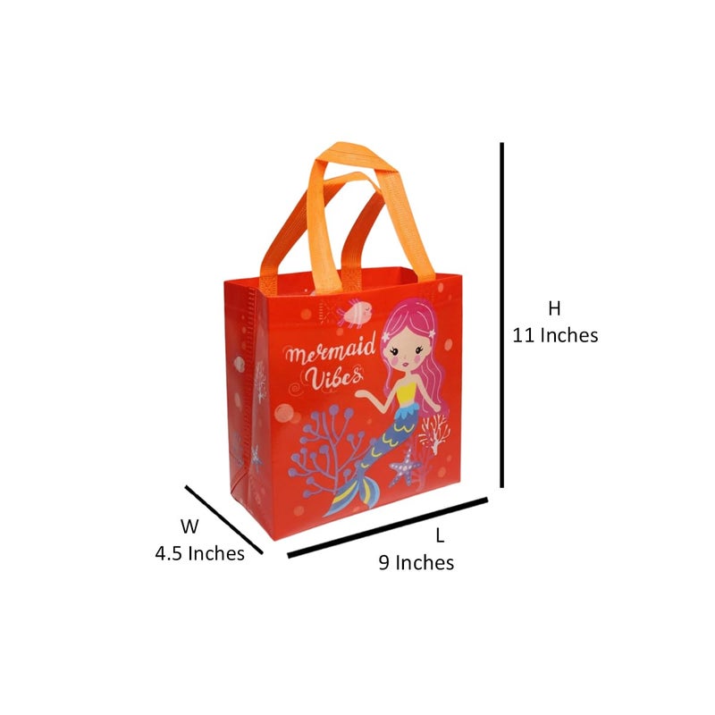 Wonderland SET of 6 Red Mermaid Print Non Woven Bag for Children birthday return gift bag, boy, girl gifting bag - Image 3